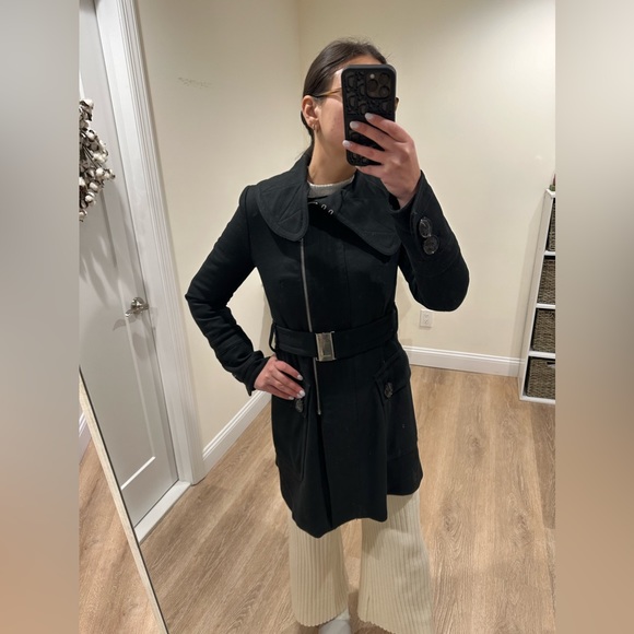 Zara Black Belted Coat Jacket - Picture 3 of 6